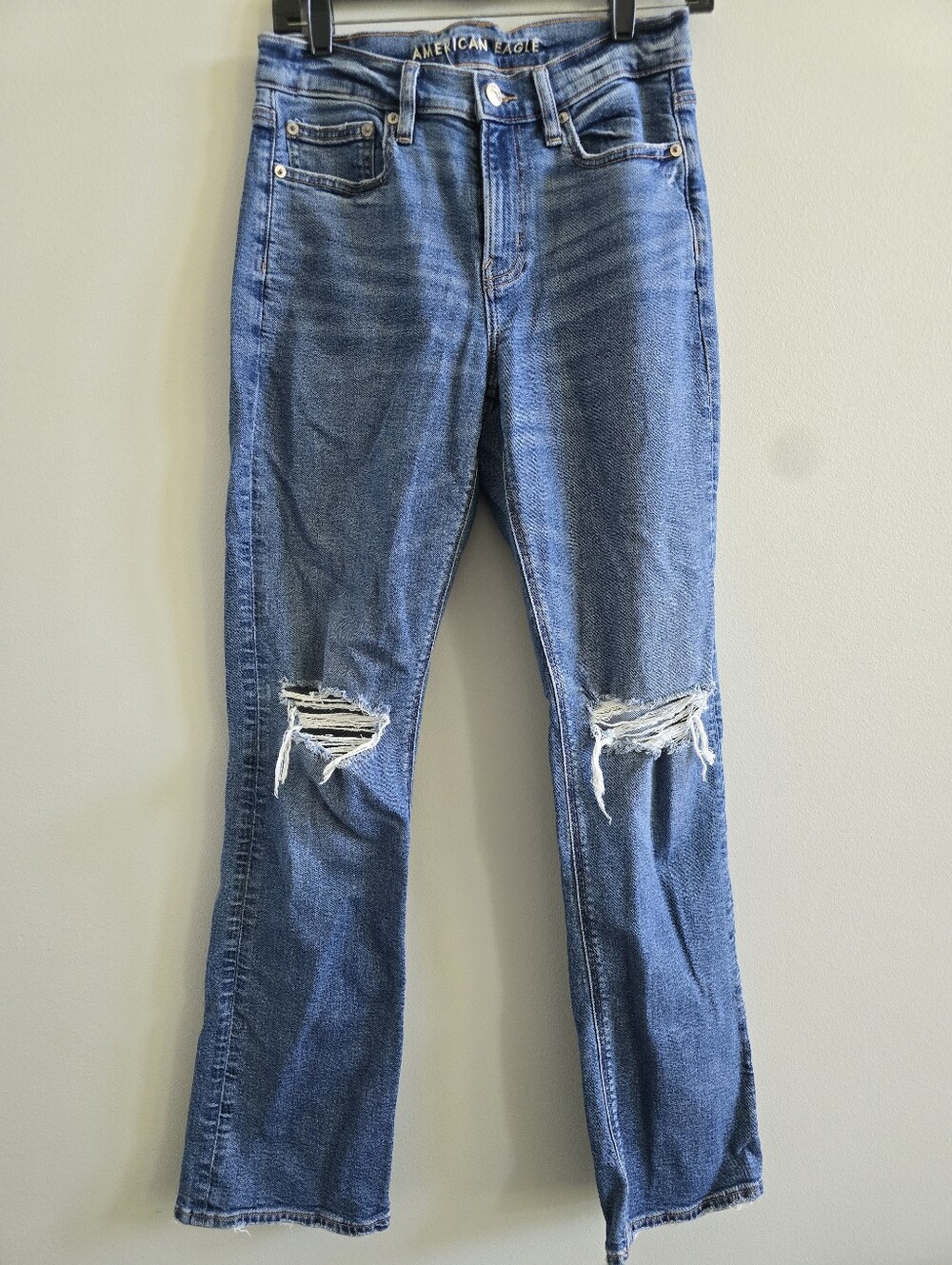 American Eagle Stretch Distressed Flare Jeans Women's Size 4 Regular Medium Wash